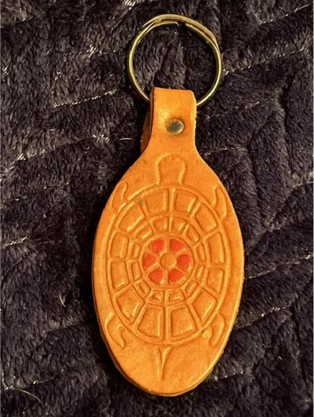 Leather Turtle Embossed Keychain Keyring